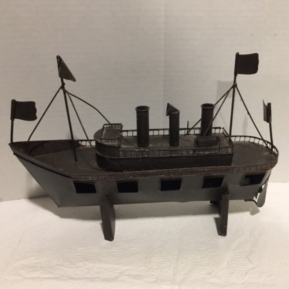 Metal Ship Flags Lifeboats on 2 Stands-Desk,Table,Bookcase Decor 12x3x9"